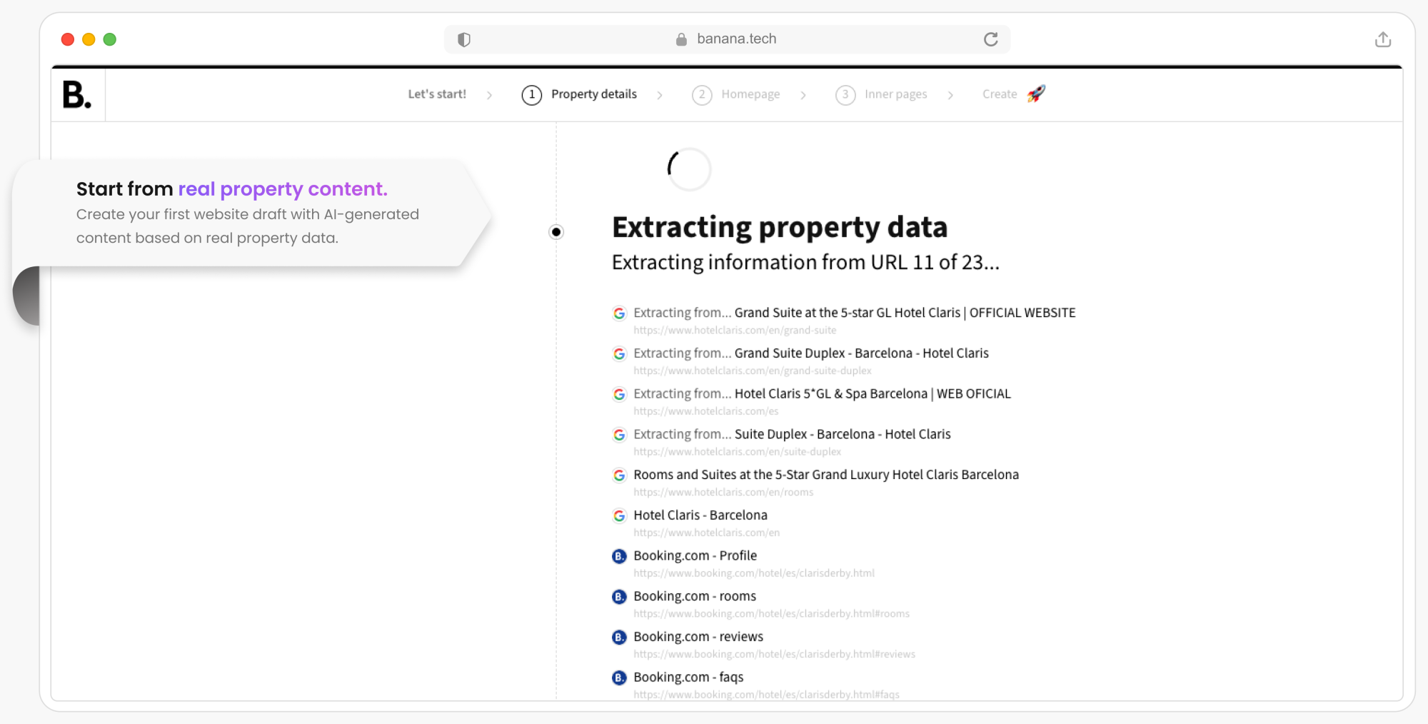 A computer interface shows a dashboard with a section titled extracting property data.