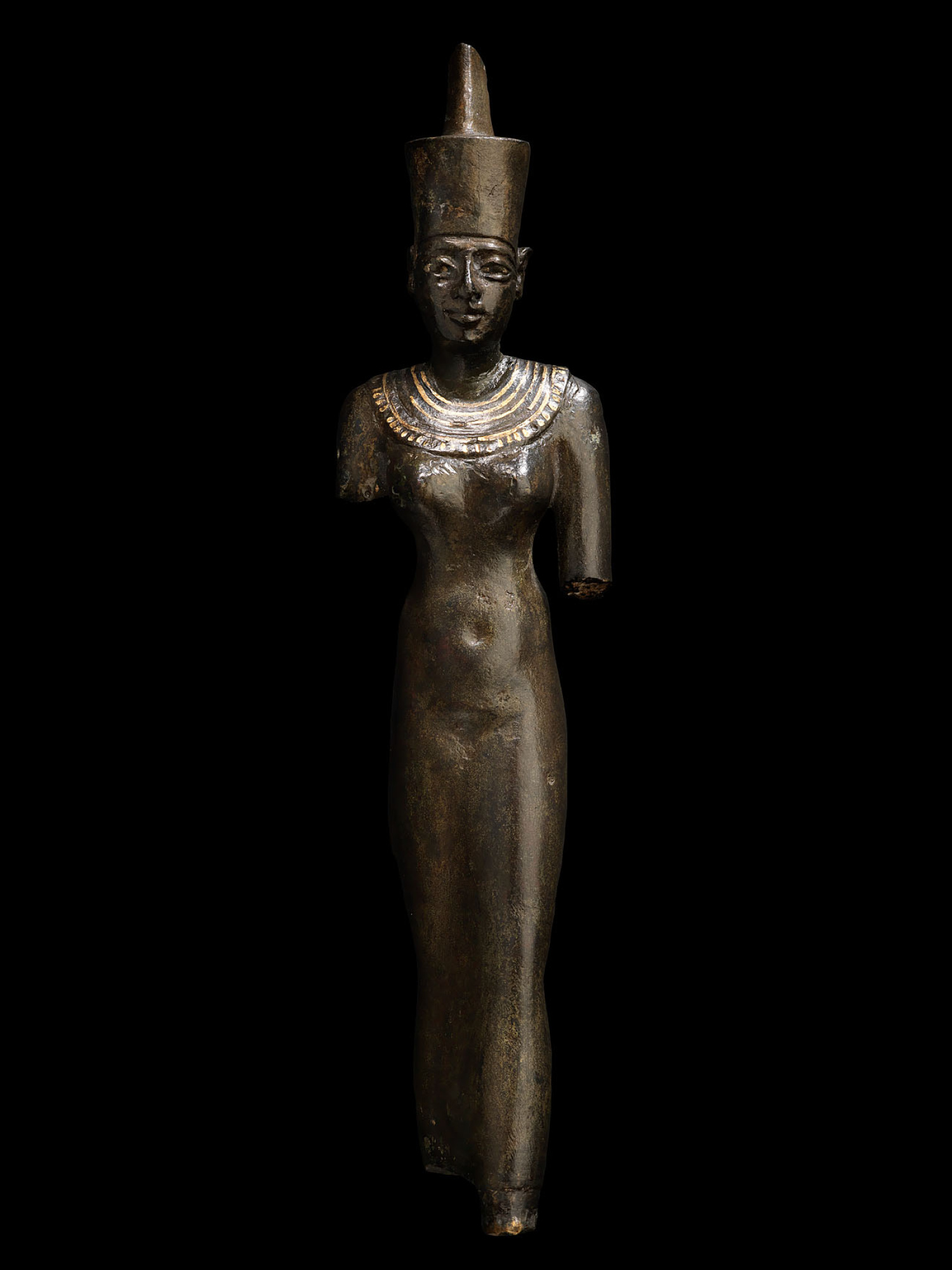 Neit
Baixa Època, dinastia XXVI (664-525 aC)
Bronze i or
Alçada: 26 cm
Inv.: MEB E-117