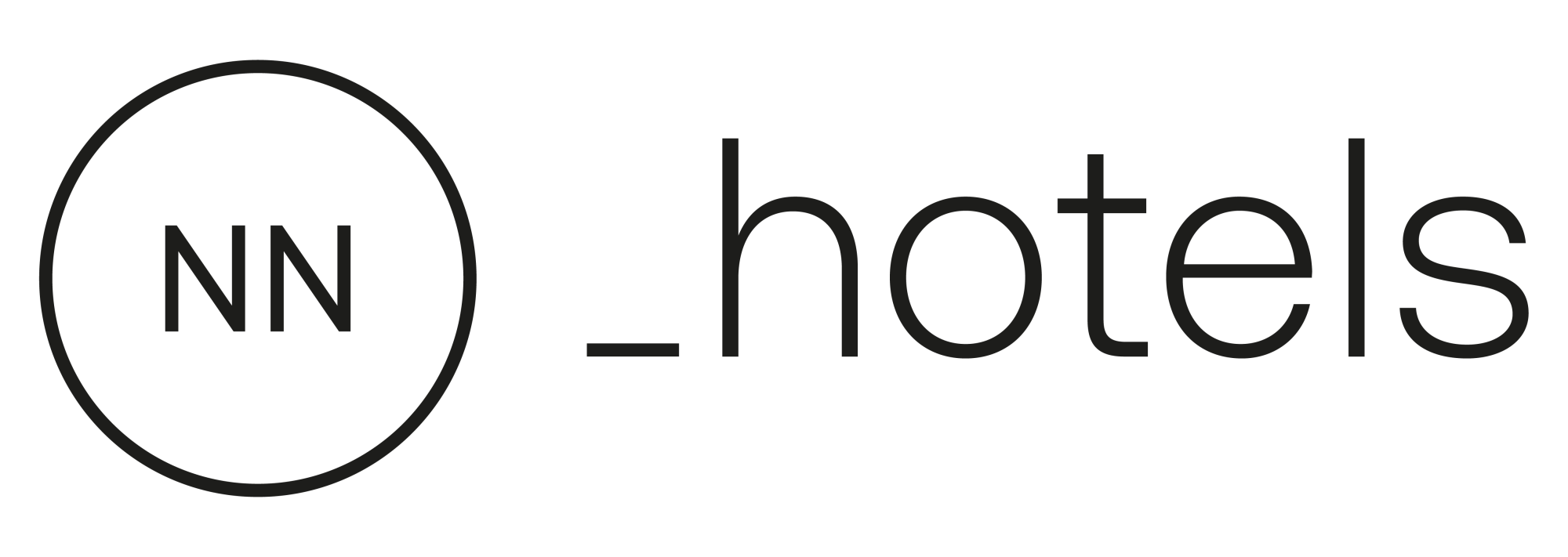 El logo de NNhotels en colores negro y rojo, con un diseño moderno y minimalista que representa la marca hotelera.