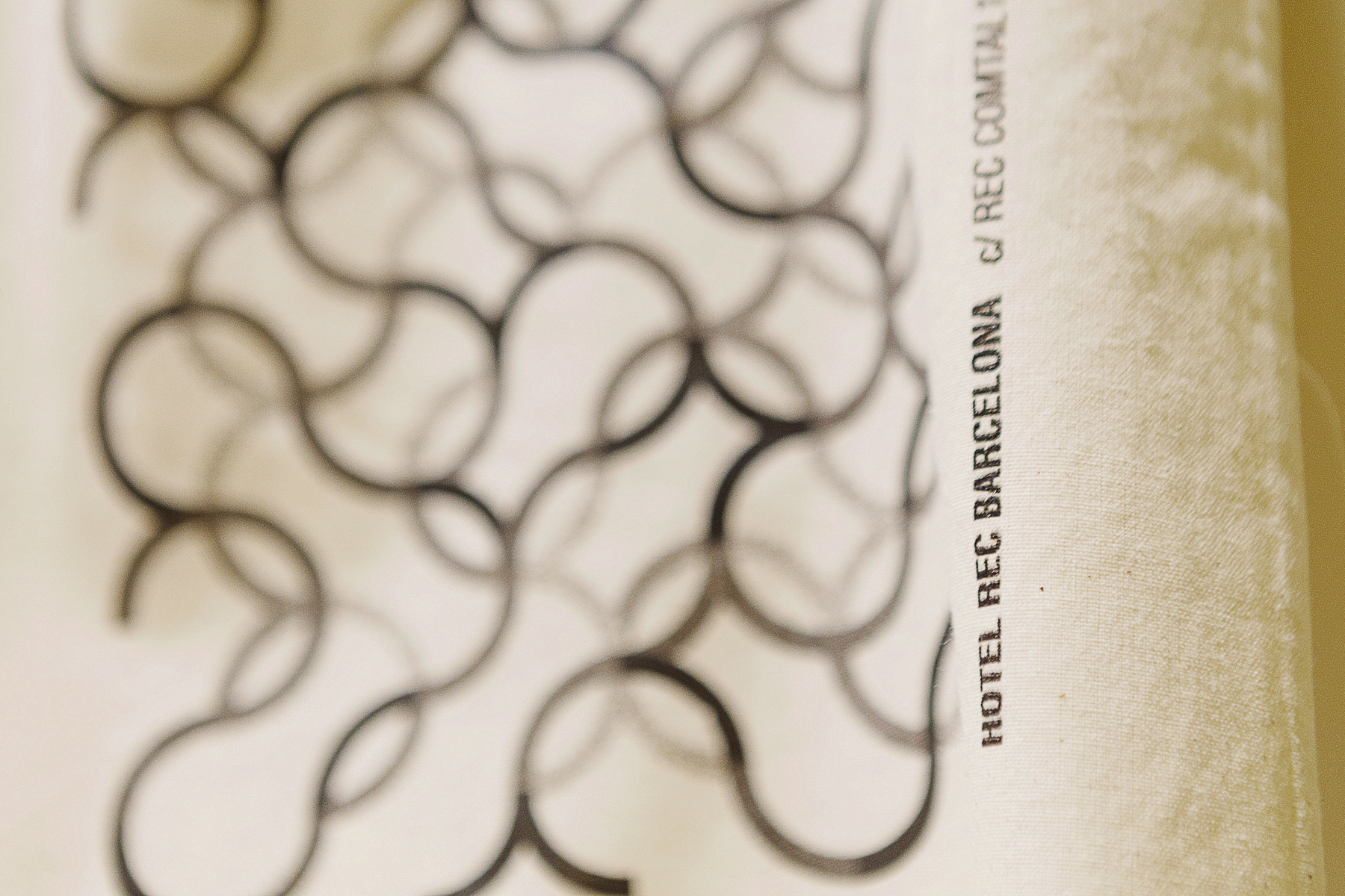 Se ve un diseño decorativo con líneas curvas y el texto vertical “HOTEL REC BARCELONA”.